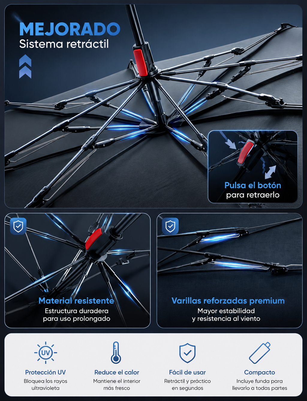 SunShield™ Parasol Premium Tipo Paraguas para Coche