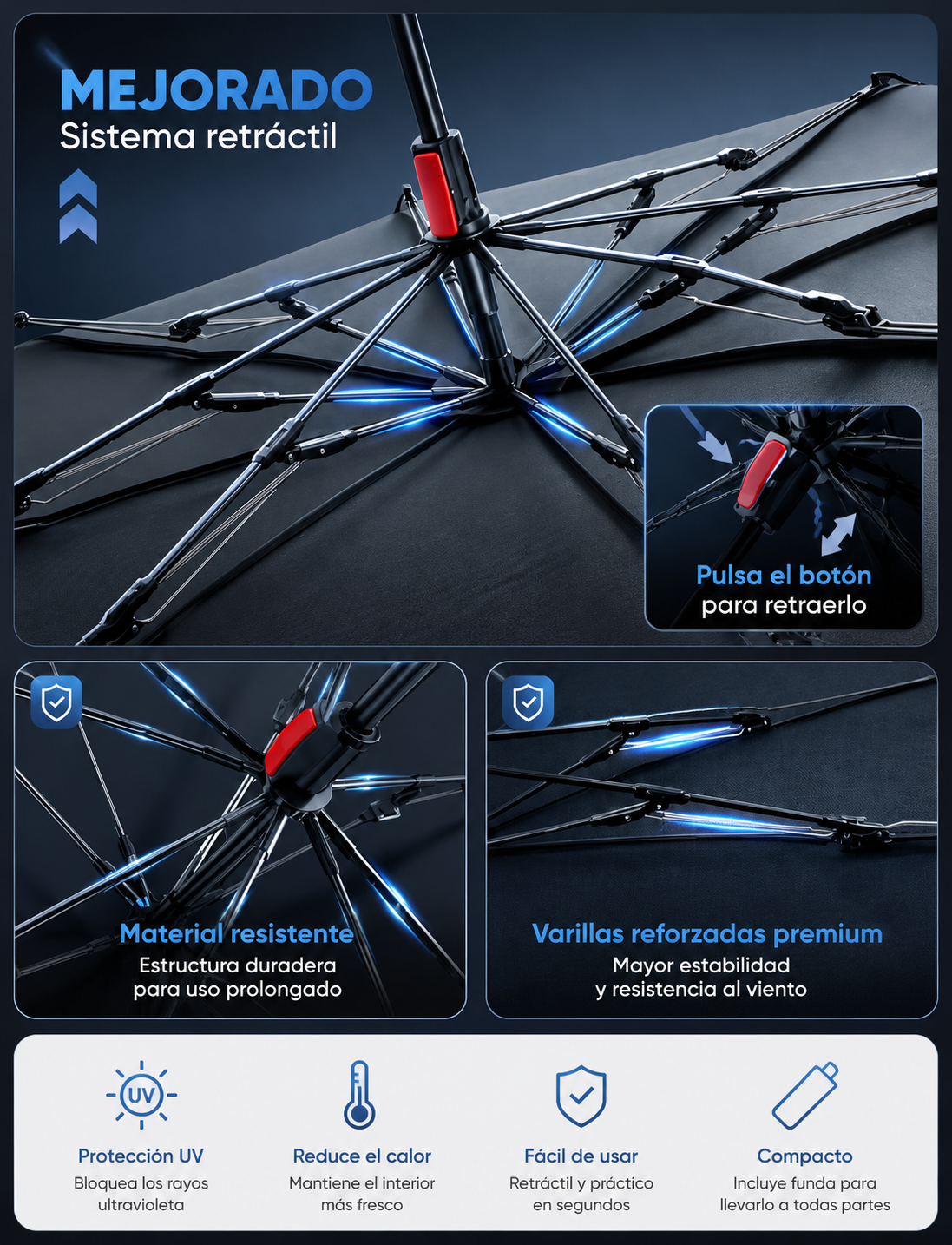 SunShield™ Parasol Premium Tipo Paraguas para Coche